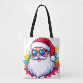 ペイントスプラッターサンタクロースの顔 クリスマス トートバッグ