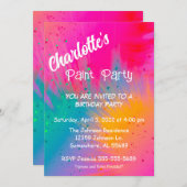 ペイントスプラッター誕生日パーティー 招待状 (正面/裏面)