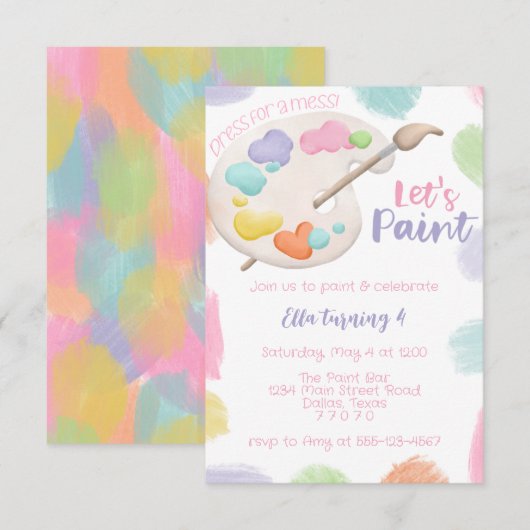 ペイントパーティーの招待状 招待状 (正面/裏面)
