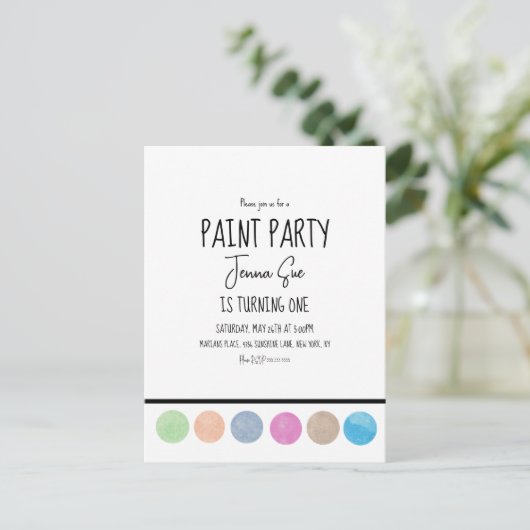 ペイントパーティー・ウォーターカラーパレット・アート・誕生日 ポストカード (スタンド正面)