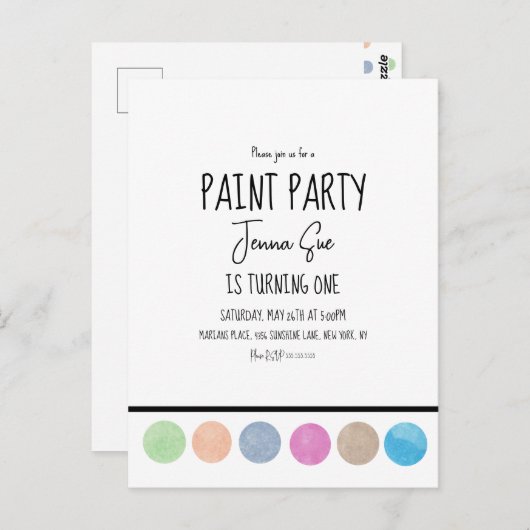 ペイントパーティー・ウォーターカラーパレット・アート・誕生日 ポストカード (正面/裏面)