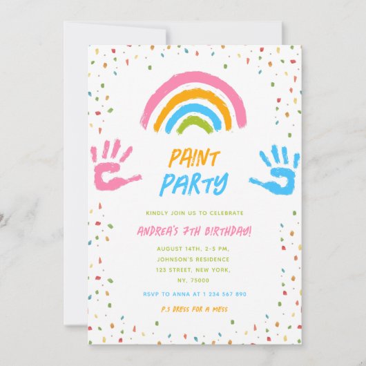 ペイントパーティー 誕生日 どんな年齢の子供も楽しめる 絵画アートパーティー 招待状 (正面)