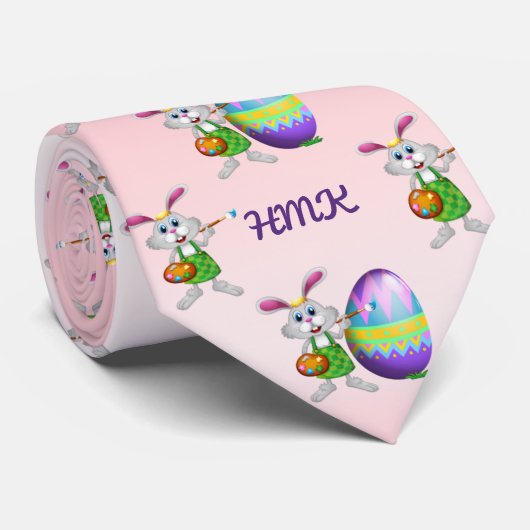 ペイントブラシおよび卵のプリントが付いているイースターのウサギ ネクタイ (ロール)