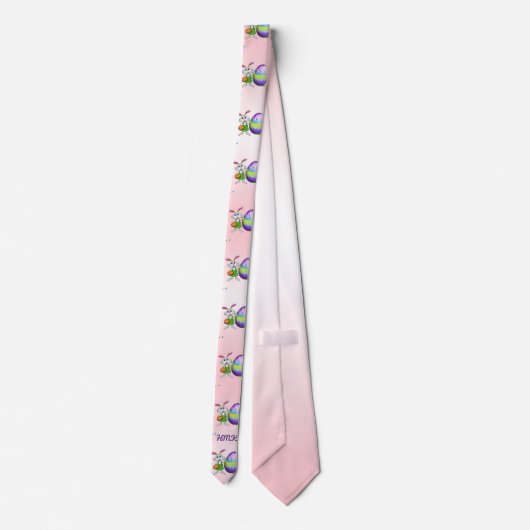 ペイントブラシおよび卵のプリントが付いているイースターのウサギ ネクタイ (裏面)