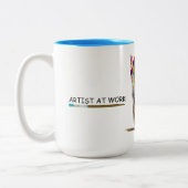 ペイントブラシのワークグループでアーティスト絵を描 ツートーンマグカップ (左)