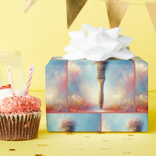 ペイントブラシの水彩ピンクの花束 ラッピングペーパー (誕生日パーティー)