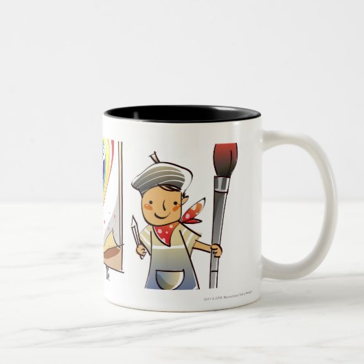 ペイントブラシを握り、イーゼルを待機することに人を配置して下さい ツートーンマグカップ (右)