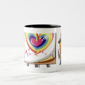 ペイントブラシを握り、イーゼルを待機することに人を配置して下さい ツートーンマグカップ (中央)