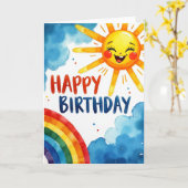 ペイントブラシストロークの誕生日カード カード (黄色い花)