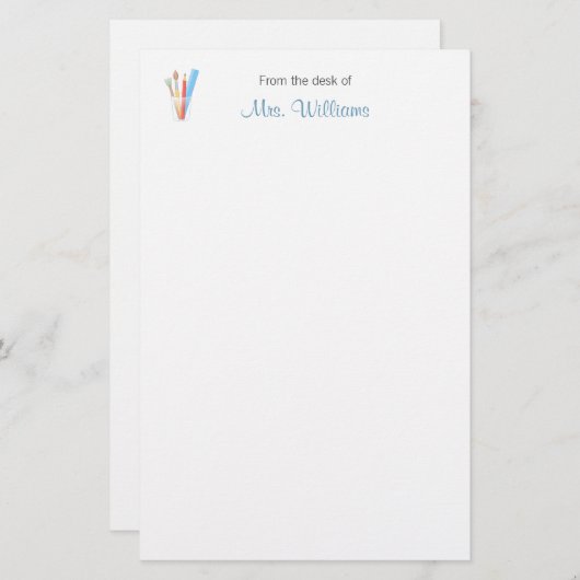 ペイントブラシペンシルアートクラフトスクール先生 便箋 (正面/裏面)