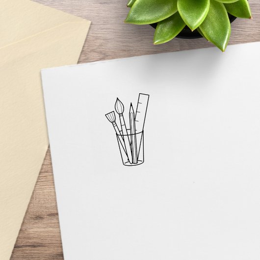 ペイントブラシ鉛筆ルーラーアートクラフト用品2 ラバースタンプ