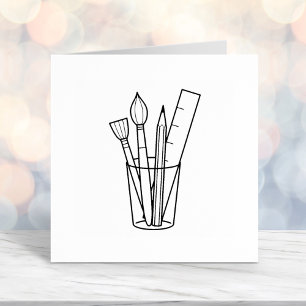 ペイントブラシ鉛筆ルーラーアートクラフト用品 セルフインキングスタンプ