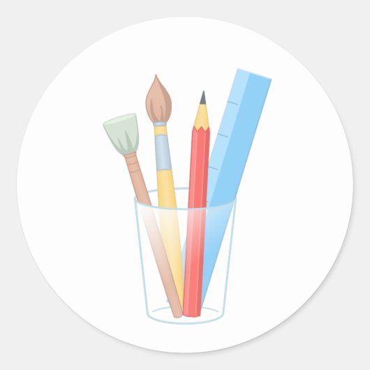 ペイントブラシ鉛筆ルーラーアートクラフト用品 ラウンドシール (正面)