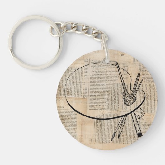 ペイントブラシ&パ絵を描レットヴィンテージアート キーホルダー (正面)