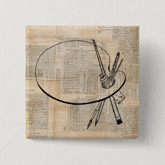 ペイントブラシ&パ絵を描レットヴィンテージアート 缶バッジ (正面)