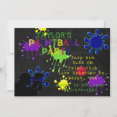 ペイントボールのパーティーの黒板の黒のSplatの招待状 招待状 (正面)