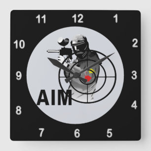 ペイントボールの射手の目標 スクエア壁時計