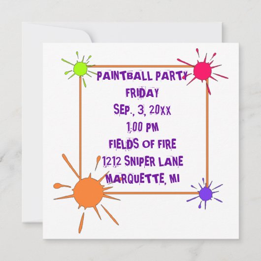ペイントボールの集まりのパーティの招待状の招待 招待状 (裏面)