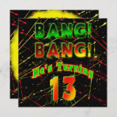 ペイントボールスプラッシュ誕生日パーティー招待状13日 招待状 (正面/裏面)