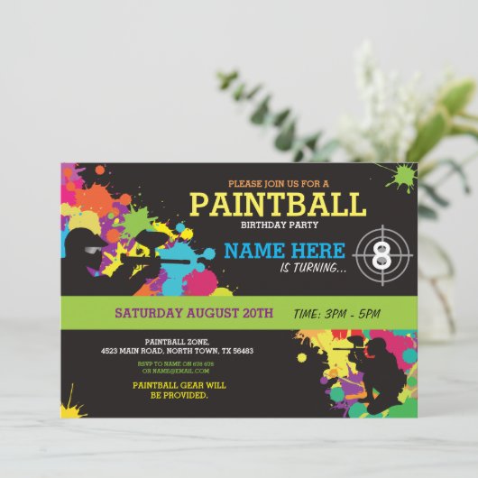 ペイントボールバースデーパーティー招待おもしろい絵を描ボール 招待状 (スタンド正面)