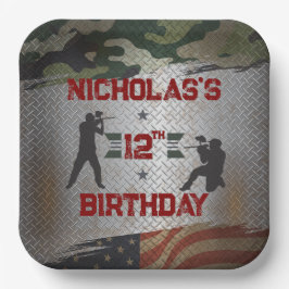 ペイントボールバースデーパーティー軍隊迷彩柄USA ペーパープレート