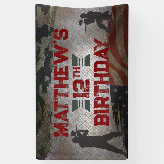 ペイントボールバースデーパーティー軍隊迷彩柄USA 横断幕 (縦)