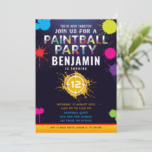 ペイントボールパーティー誕生日招待状 招待状 (スタンド正面)