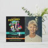 ペイントボール絵を描誕生日ボーイズ女子の写真 招待状 (スタンド正面)