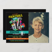 ペイントボール絵を描誕生日ボーイズ女子の写真 招待状 (正面/裏面)