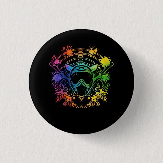 ペイントボール絵を描選手射撃、 発砲ペイントボールエアグ 缶バッジ (正面)