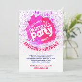 ペイントボール誕生日パーティカスタム招待状 – ホットピンク 招待状 (スタンド正面)