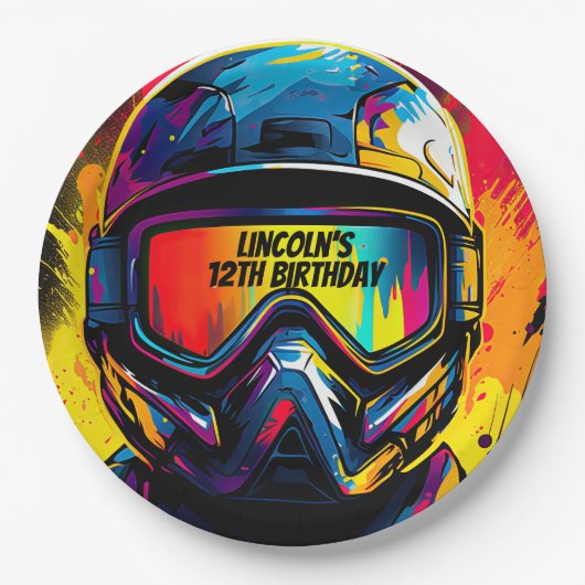 ペイントボール誕生日パーティパーソナライズされたー ペーパープレート (正面)