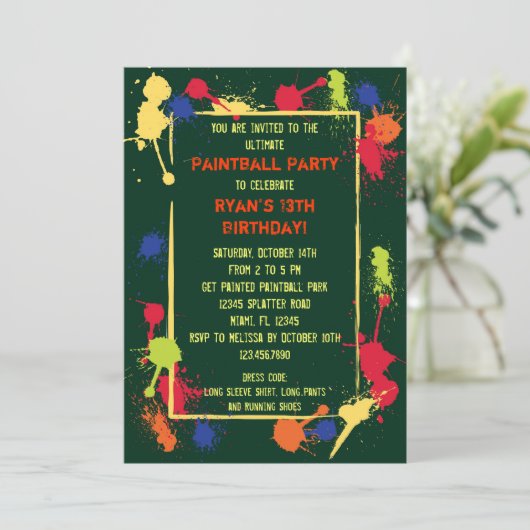 ペイントボール誕生日パーティーへの招待 招待状 (スタンド正面)