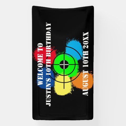 ペイントボール誕生日パーティーへようこそバナー 横断幕 (縦)