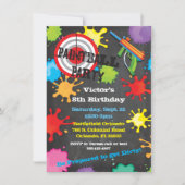 ペイントボール誕生日パーティーチョークボード背景 招待状 (正面)