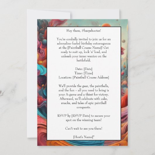 ペイントボール誕生日パーティー招待カード 案内状 (裏面)
