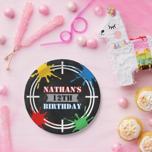 ペイントボール(ばちゃばちゃ)跳ねる子供の誕生日 カラフル ペーパープレート (パーティー)