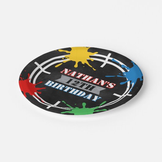 ペイントボール(ばちゃばちゃ)跳ねる子供の誕生日 カラフル ペーパープレート (アングル)