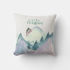 ペイントメリークリスマスマウンテンシーンスロー枕 クッション