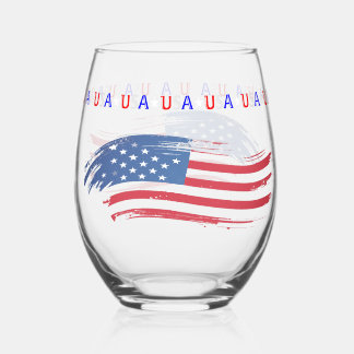 ペイント風アメリカ国旗のストローク ステムなしワイングラス