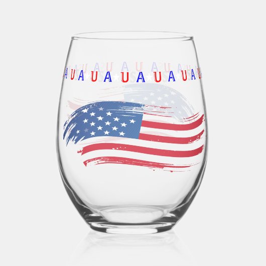ペイント風アメリカ国旗のストローク ステムなしワイングラス (正面)