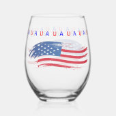 ペイント風アメリカ国旗のストローク ステムなしワイングラス (裏面)