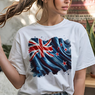 ペイント風ニュージーランドのぼろぼろの旗 Tシャツ