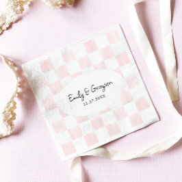 ペイント風ピンク市松模様の結婚式 スタンダードランチョンナプキン