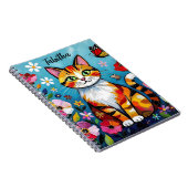 ペイント風猫+花+蝶々 オーダーメイド ノートブック (右側)