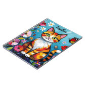 ペイント風猫+花+蝶々 オーダーメイド ノートブック (左側)