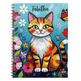 ペイント風猫+花+蝶々 オーダーメイド ノートブック