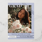 ペイ淡い色のニクル銀線の写真卒業 箔招待状 (正面)