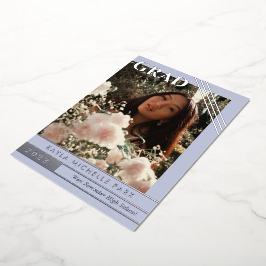 ペイ淡い色のニクル銀線の写真卒業 箔招待状 (回転した状態)