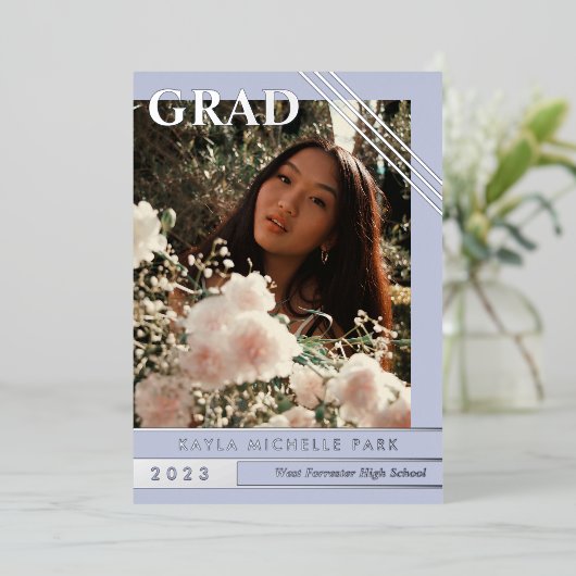 ペイ淡い色のニクル銀線の写真卒業 箔招待状 (立ち正面)